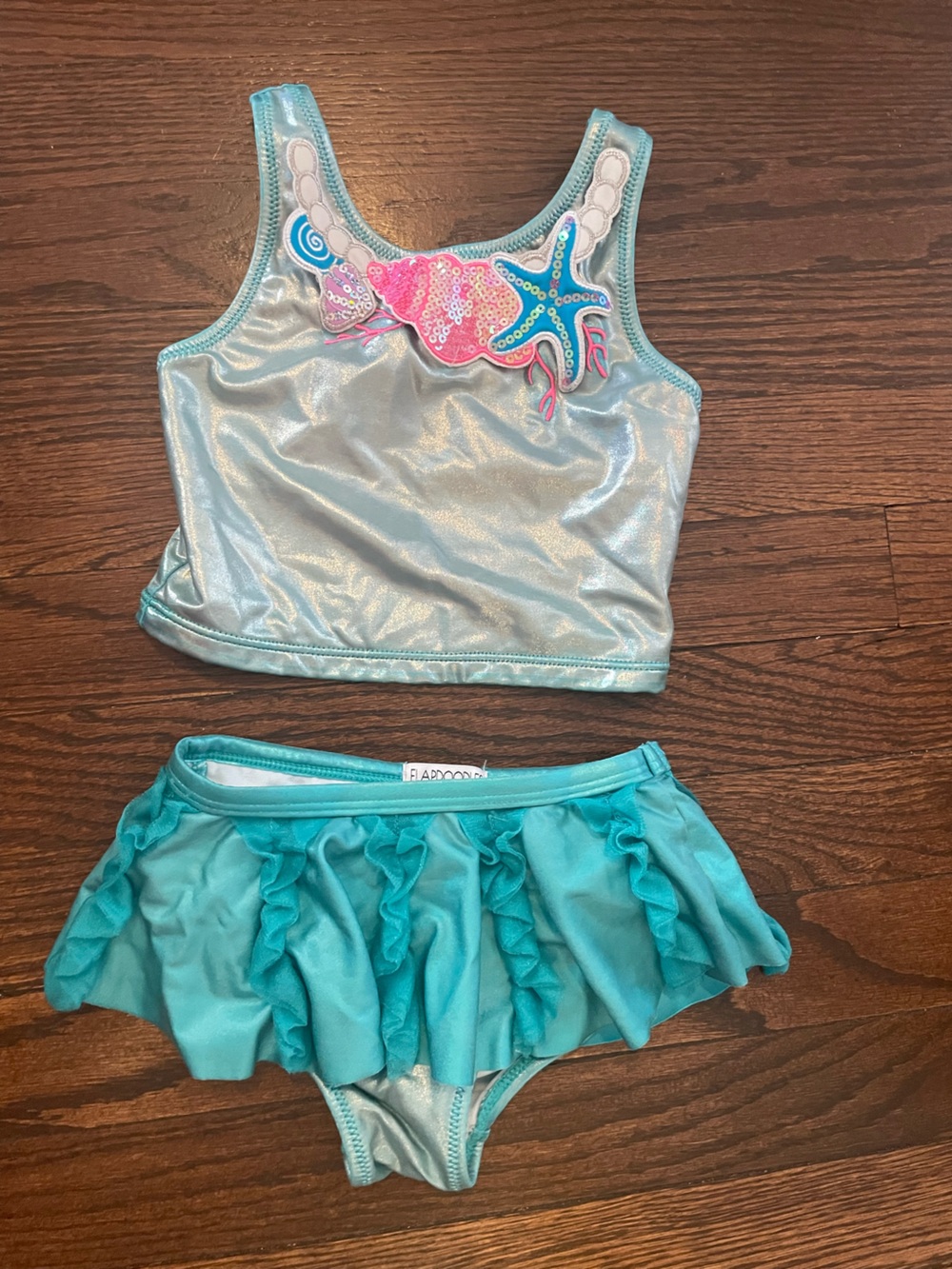 Flapdoodles Shimmery Light Blue & Teal Mermaid Two-Piece Swim Set